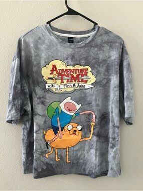 Adventure Time Gray Tie-Dye Graphic Tee with Finn & Jake